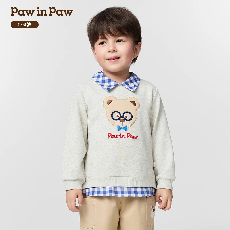 【商场同款】PawinPaw卡通小熊童装25年秋季新款男宝宝翻领卫衣