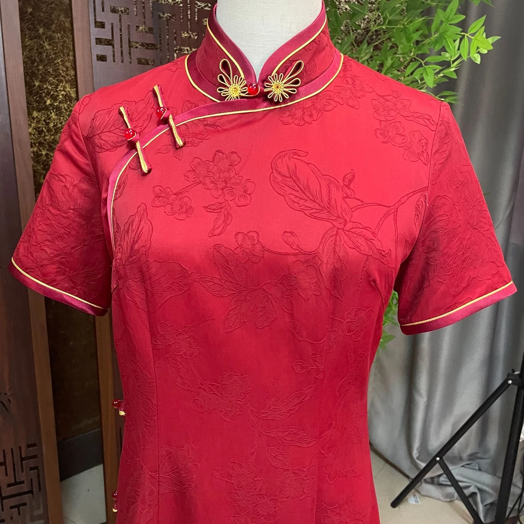 喜悦【赤韵牡丹】满分桑蚕丝香云纱重缎春秋优雅复古气质中式旗袍