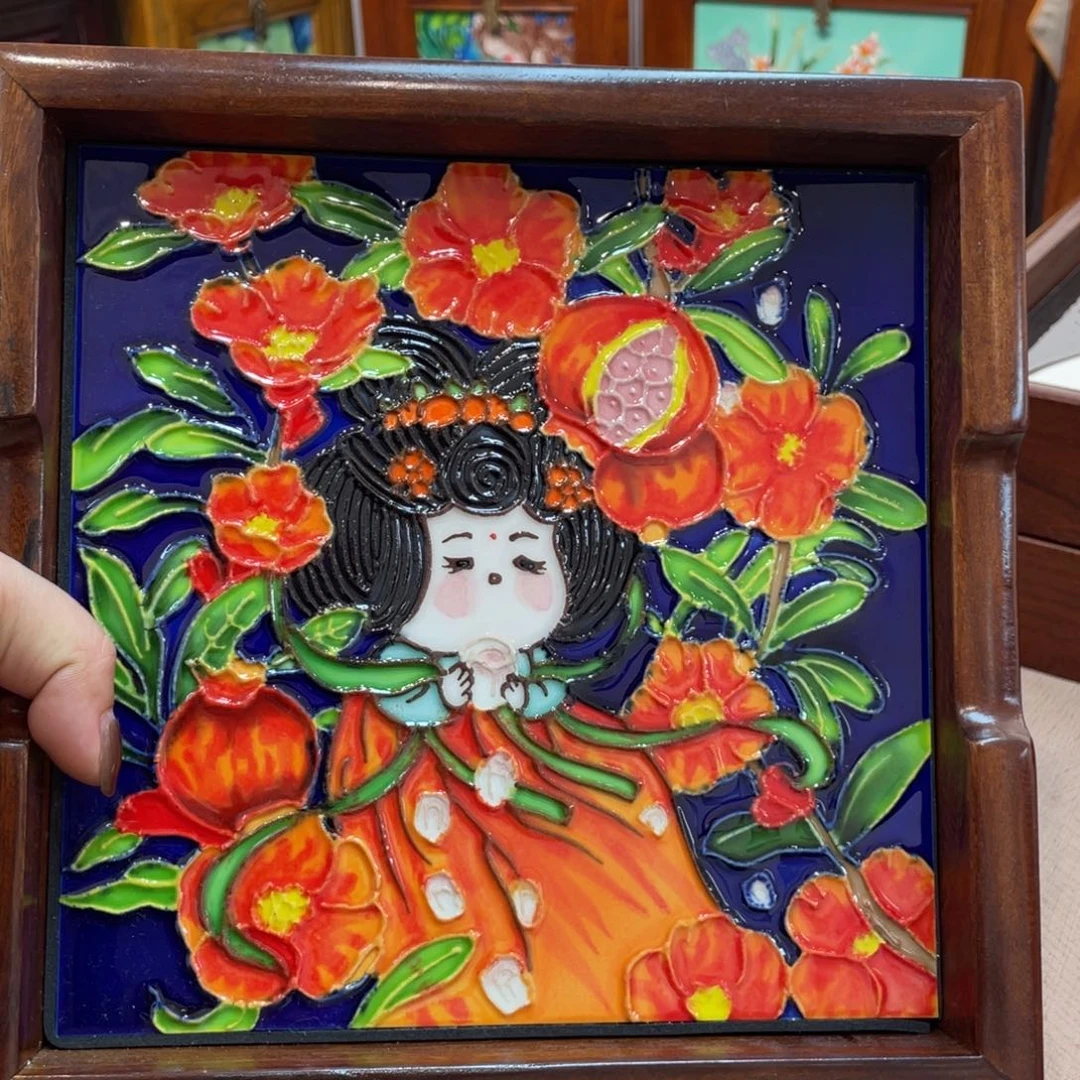 陶瓷20*20石榴花神托盘