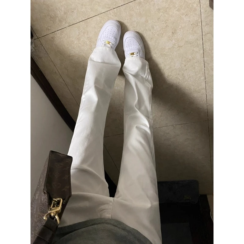 cleanfit白色弯刀微喇牛仔裤男款加绒美式vibe裤子修身显瘦直筒裤