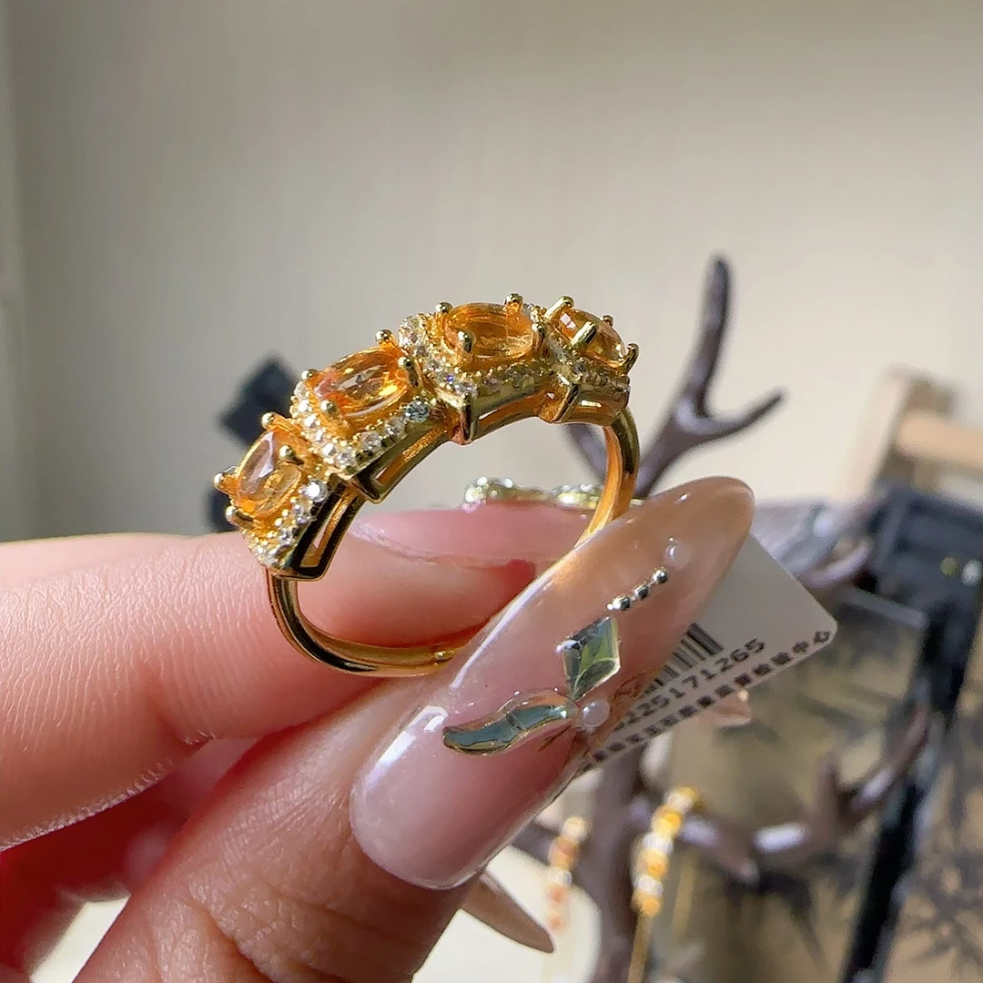 【318】天然黄水晶戒指s925银