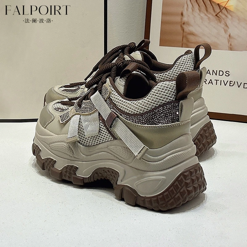 FALPOIRT时尚潮流老爹鞋女带钻2025新款小个子厚底增高运动休闲鞋