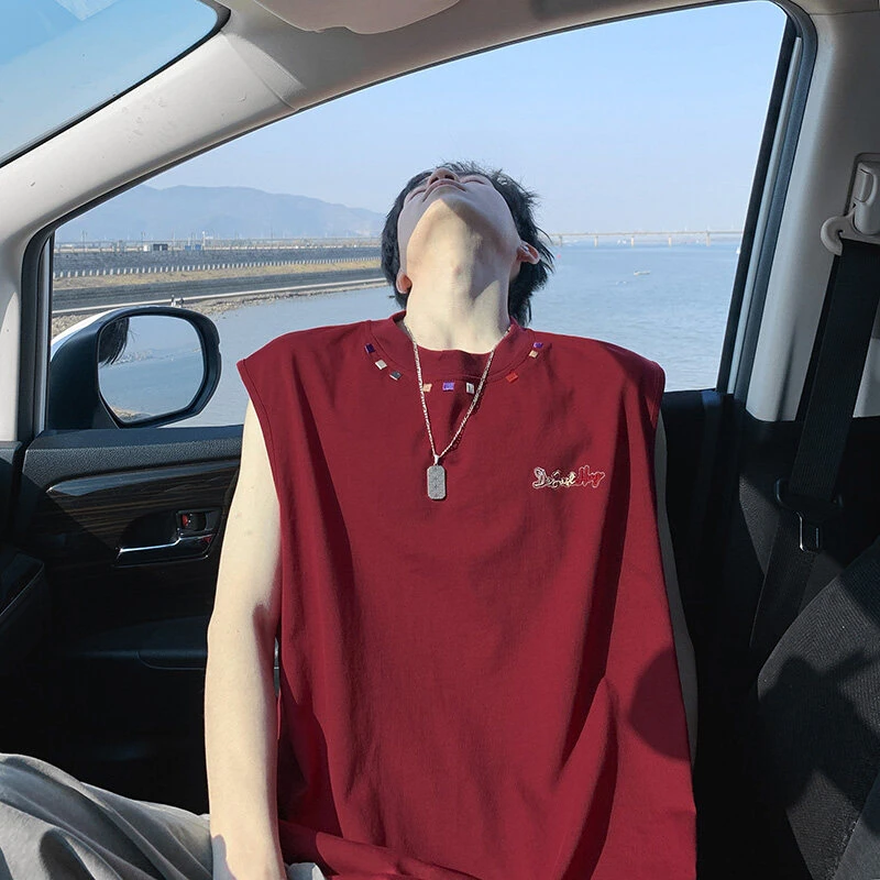 320g重磅刺绣纯棉坎肩男夏季青少年精简清凉运动背心潮牌无袖T恤