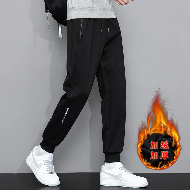 运动宽松长裤加绒加厚大码男士百搭潮流保暖时尚外穿束脚裤秋冬季