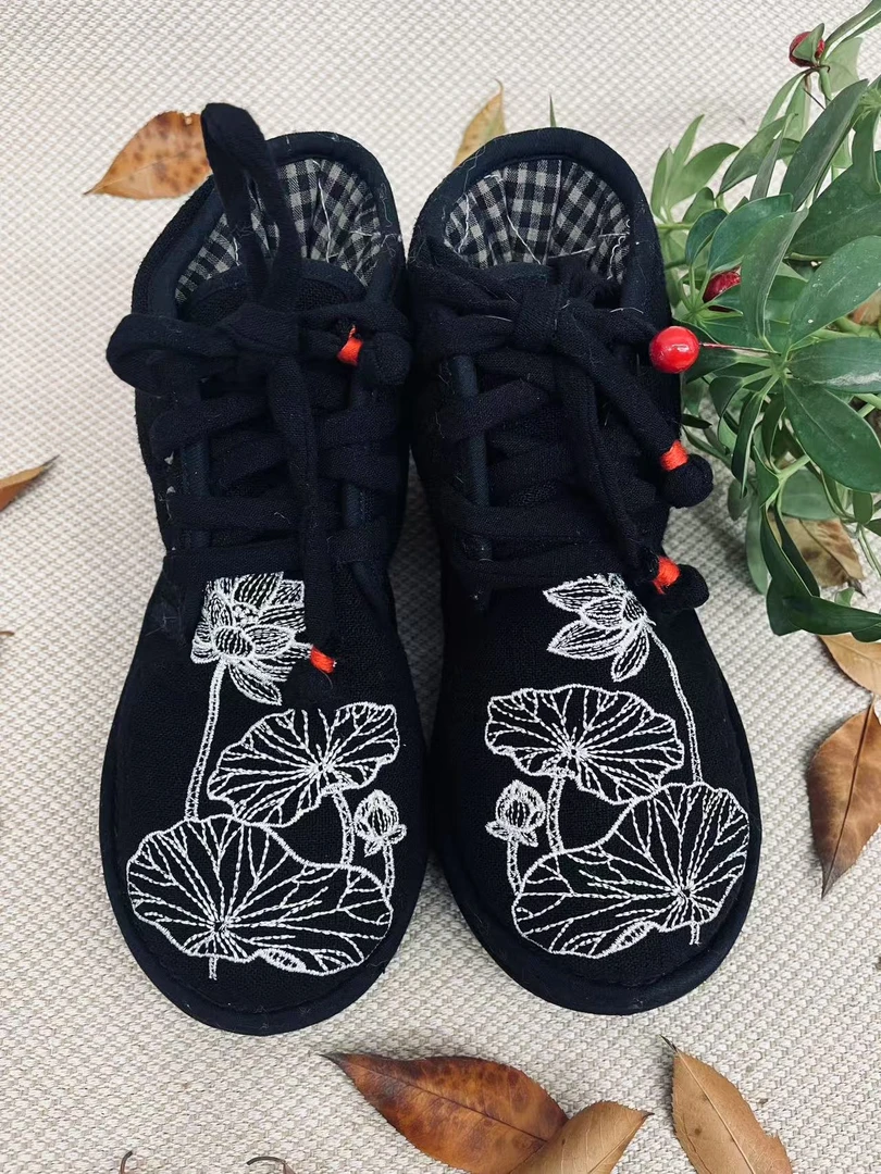 【白色荷花-棉鞋】手工布鞋千层底布鞋保暖时尚布鞋