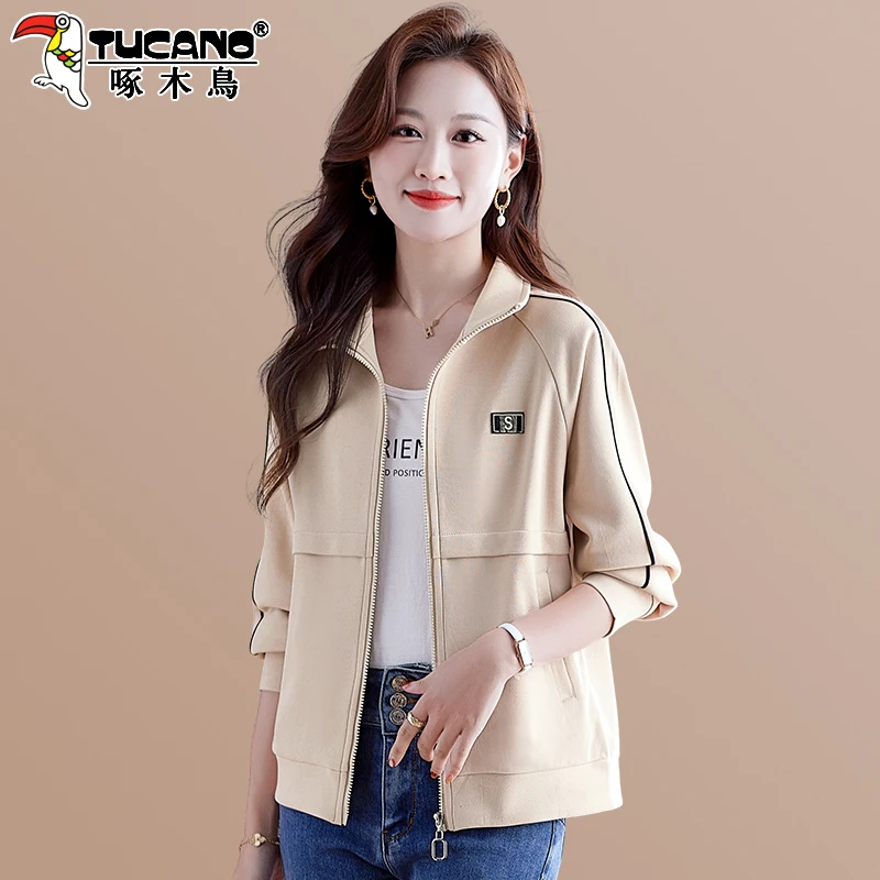 啄木鸟女士开衫卫衣外套女春秋新款中年妈妈洋气休闲立领上衣