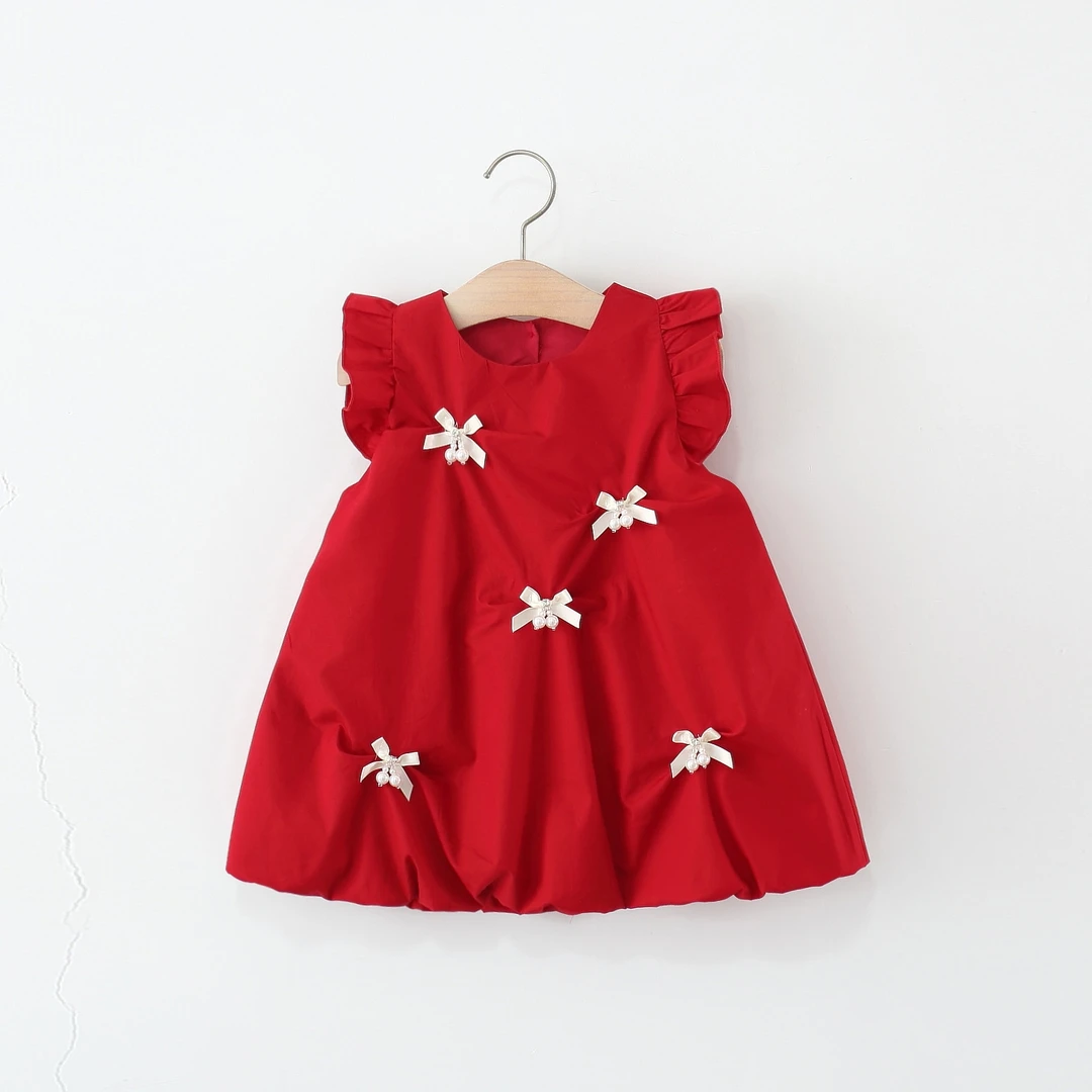 童装2025新款女童连衣裙夏天婴儿童女宝宝蝴蝶结棉布花苞公主裙子