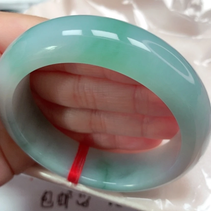 【闪购商品】翡翠手镯未镶嵌冰胶飘花洒金宽版轮胎手镯5556圈2号