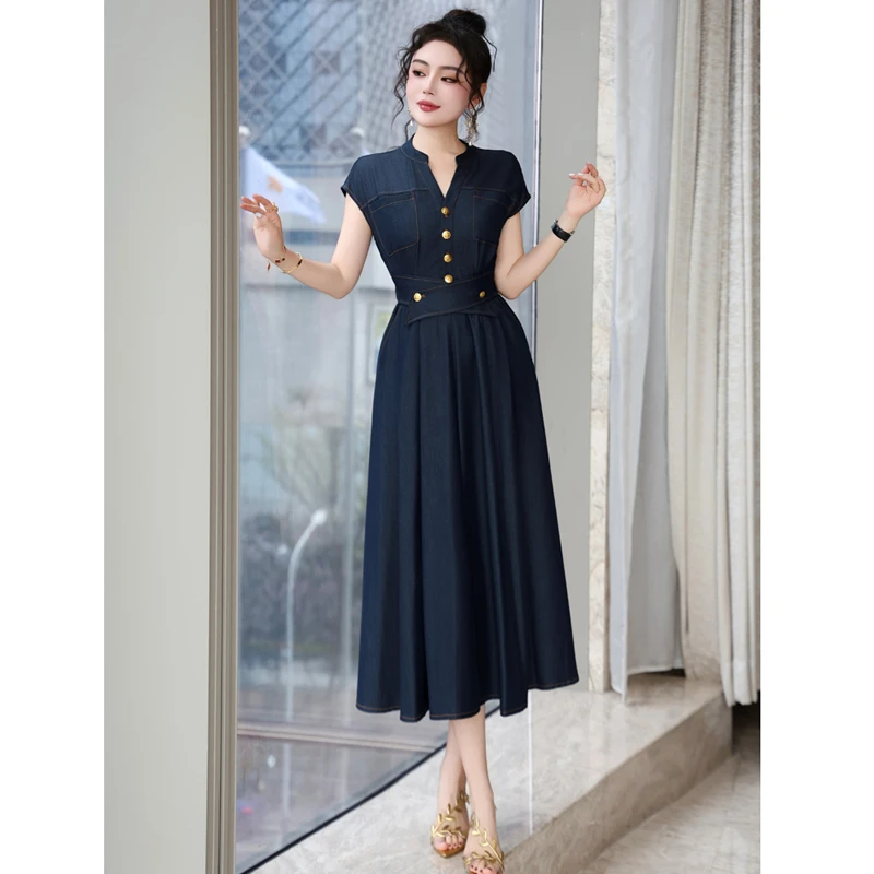 冰丝薄款无袖牛仔连衣裙女通勤2026夏季新款时尚气质收腰收腰显瘦