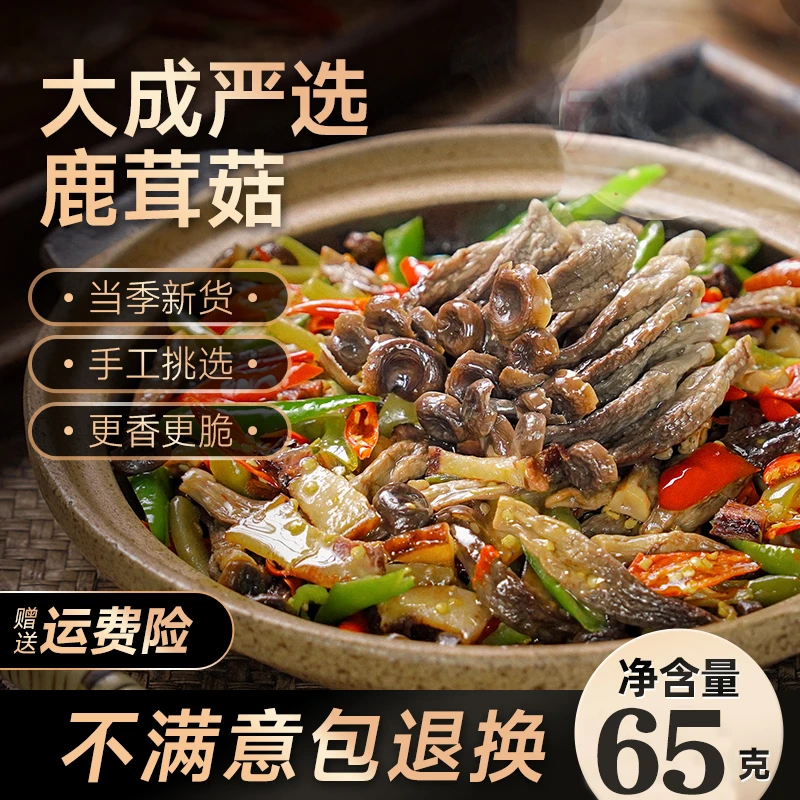 大成家传统菌菇鹿茸菇特产脆蘑菇65g火锅食材营养干货炖汤好美味