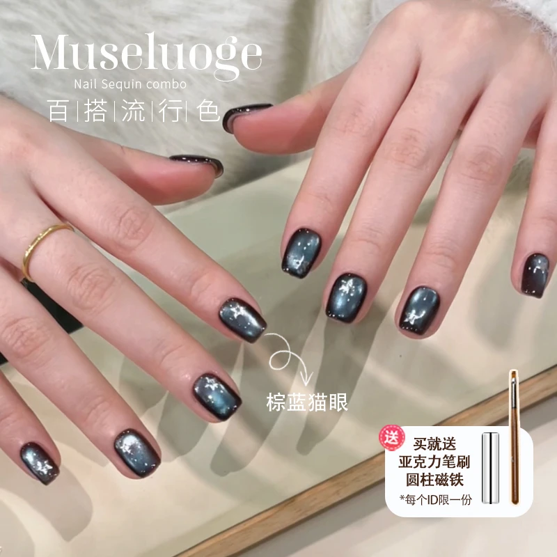 暮色罗格新款棕蓝猫眼甲油胶2024网红百搭显白升级百搭超亮磁粉