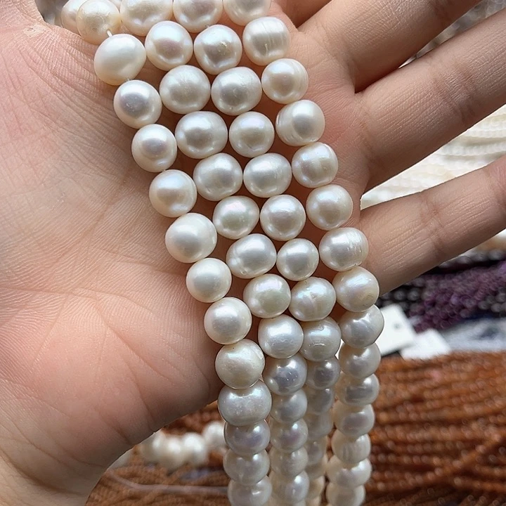 未镶嵌玛瑙/玉髓珠宝半成品一条9mm左右椭圆珍珠有生长纹