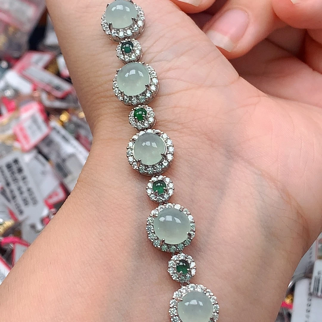 翡翠戒指银S925镶嵌甜****⊙天然翡翠手链