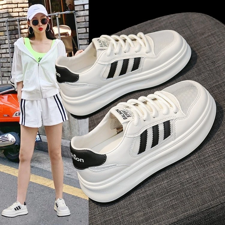 透气夏季板鞋休闲板鞋少女平底鞋ins百搭女鞋网面增高厚底网红