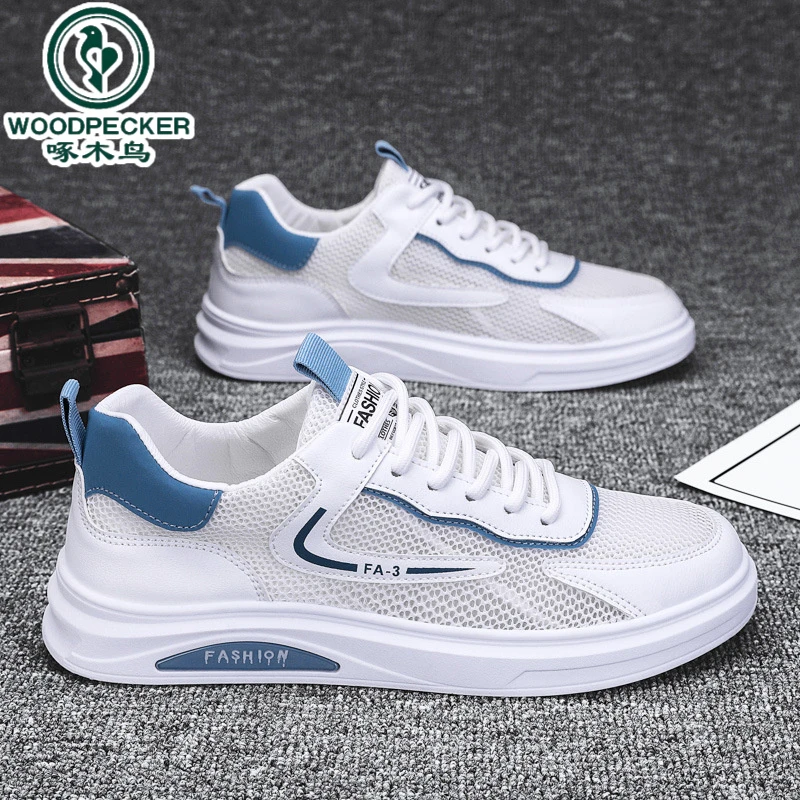 【正品】啄木鸟2025夏季新款男士透气镂空网面时尚休闲运动小白鞋