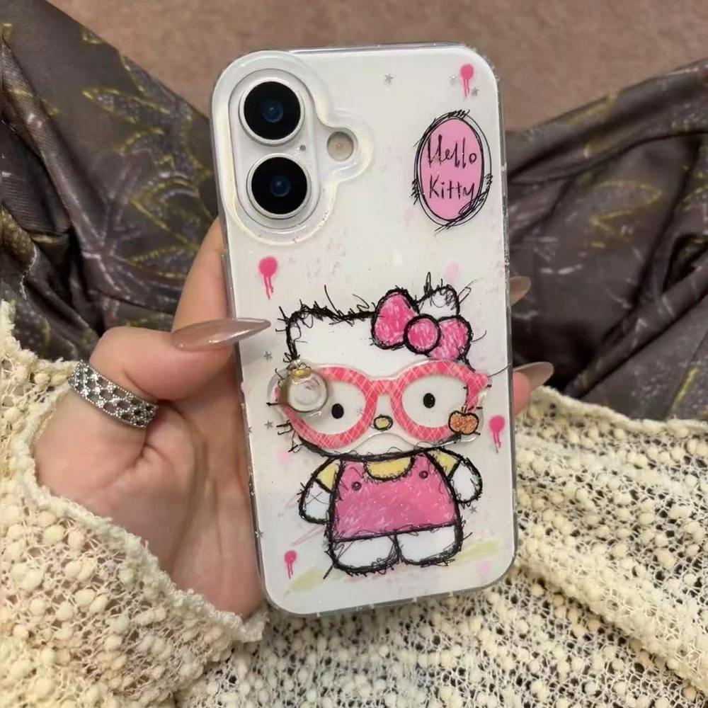 卡通旋转眼镜kt猫适用iPhone16promax手机壳15少女心14可爱13新款