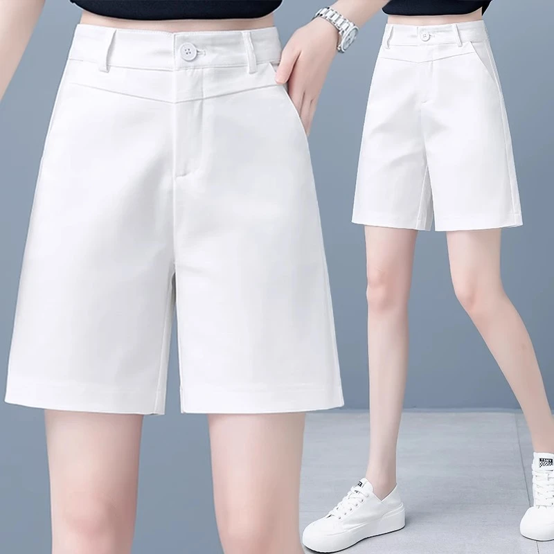 白色五分西装短裤女2025夏季新款高腰薄款夏天外穿阔腿休闲中裤子