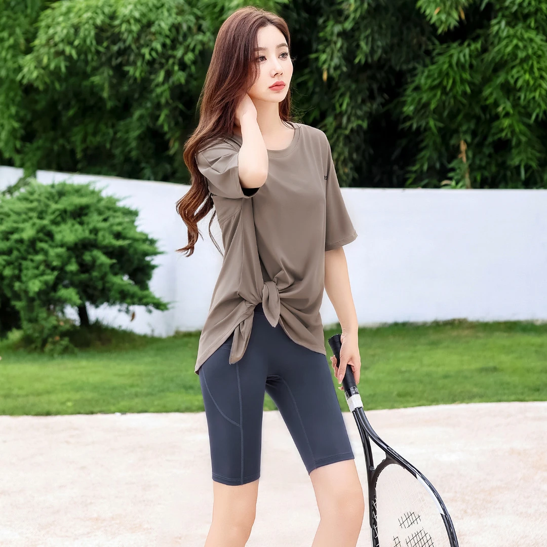 运动套装女短袖高腰提臀五分裤健身服两件套跑步服瑜伽服女套装