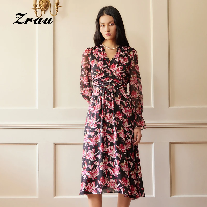 【达人专属】ZRAU法式优雅气质假风印花连衣裙91130631007