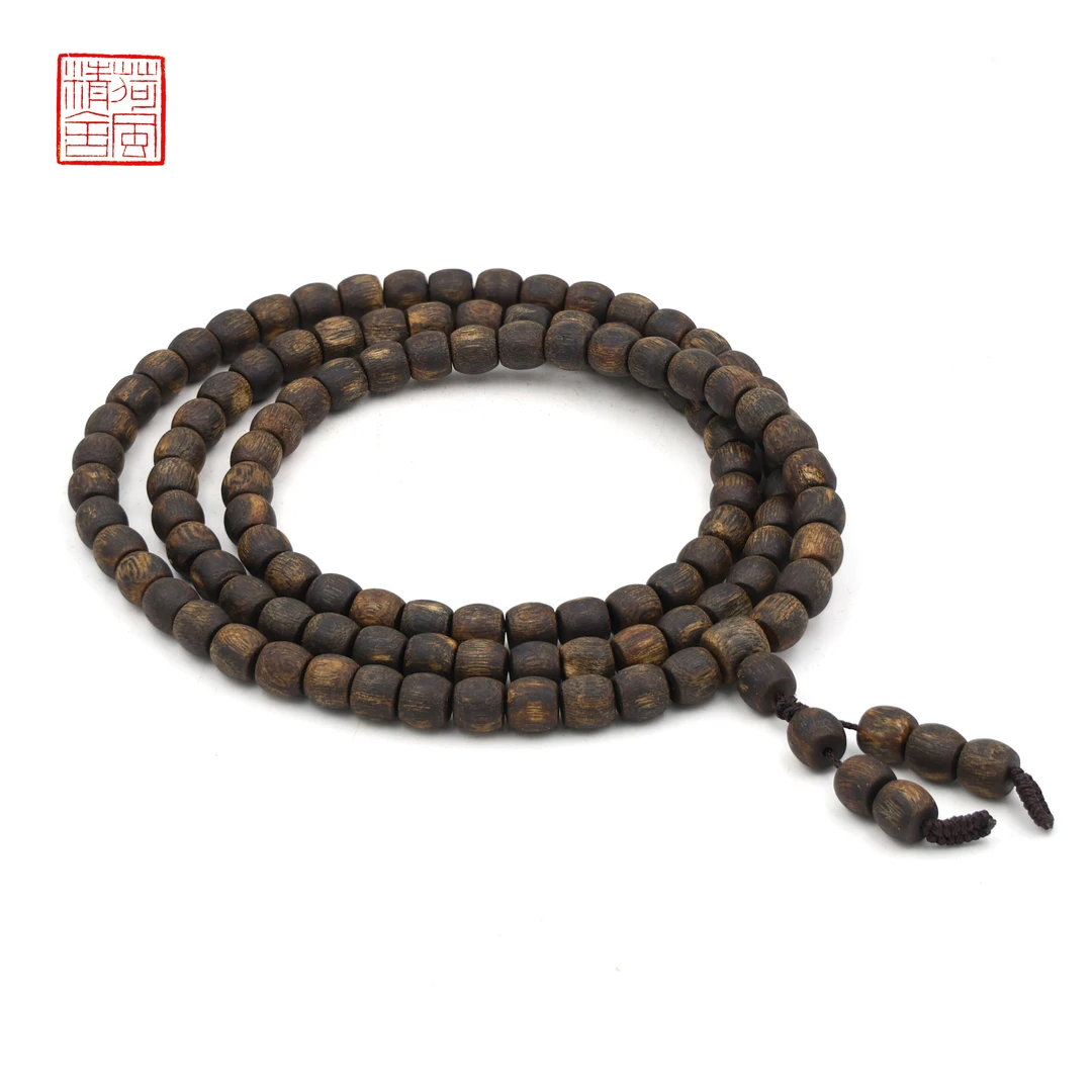 沉香【沉水】莺歌绿棋楠约0.8直纹鼓珠沉香手串-CX278