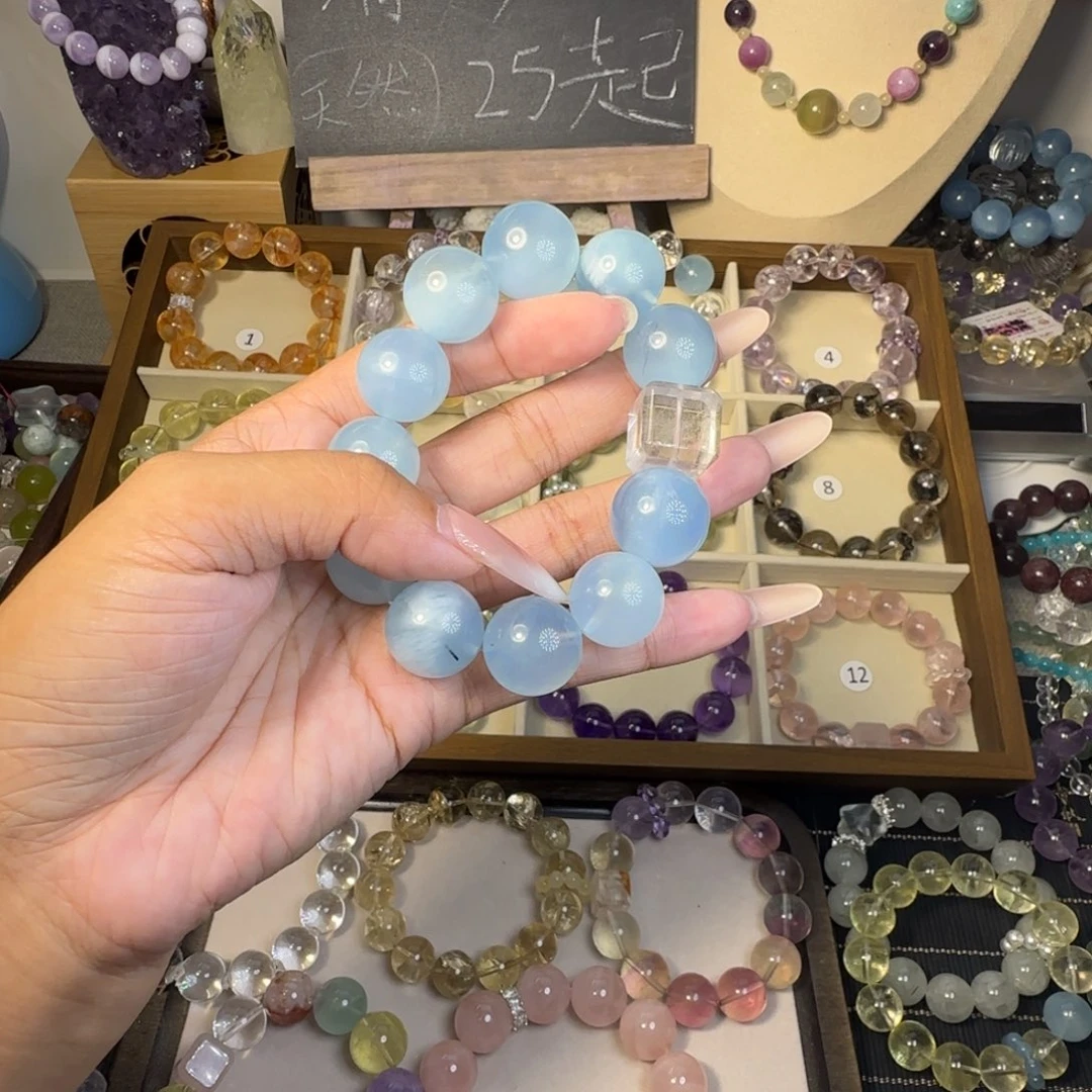 银S925镶嵌手链烟晶^*?