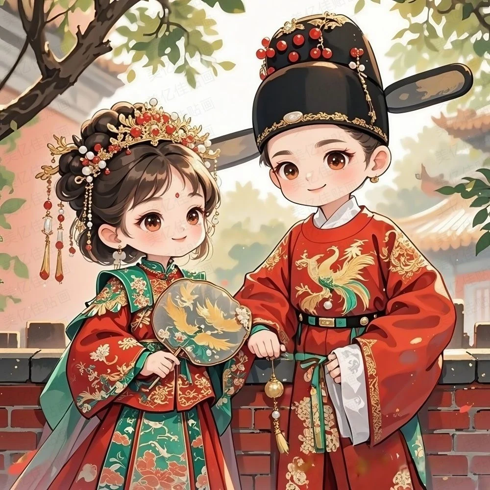 创意结婚礼物钻石画手工diy自粘满钻2025新款卡通古风新郎新娘