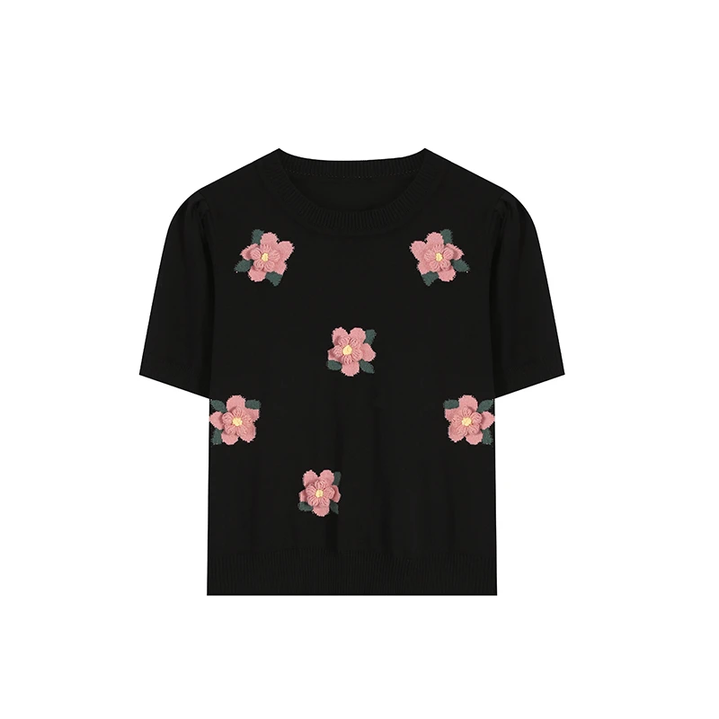 周周-黑色/杏色上衣夏季ZL104679打底半袖圆领时尚打底衫百搭针织