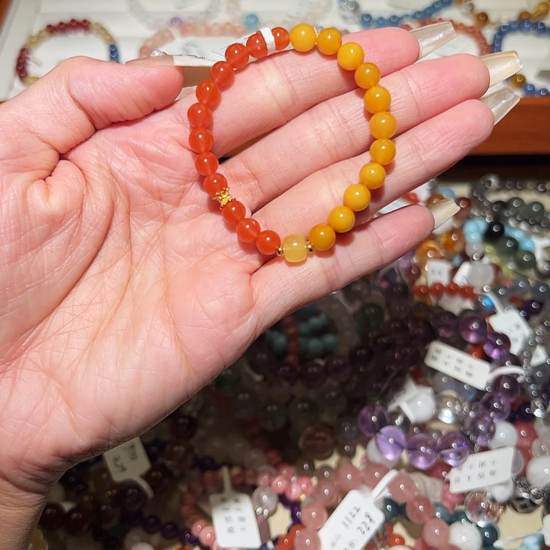 烟晶手链银S925镶嵌蜜蜡Q36