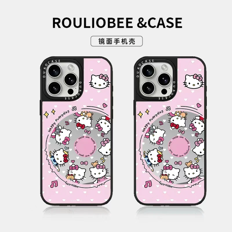 音乐碟片爱心KT猫适用苹果17Promax17手机壳16可爱iPhone15补妆镜