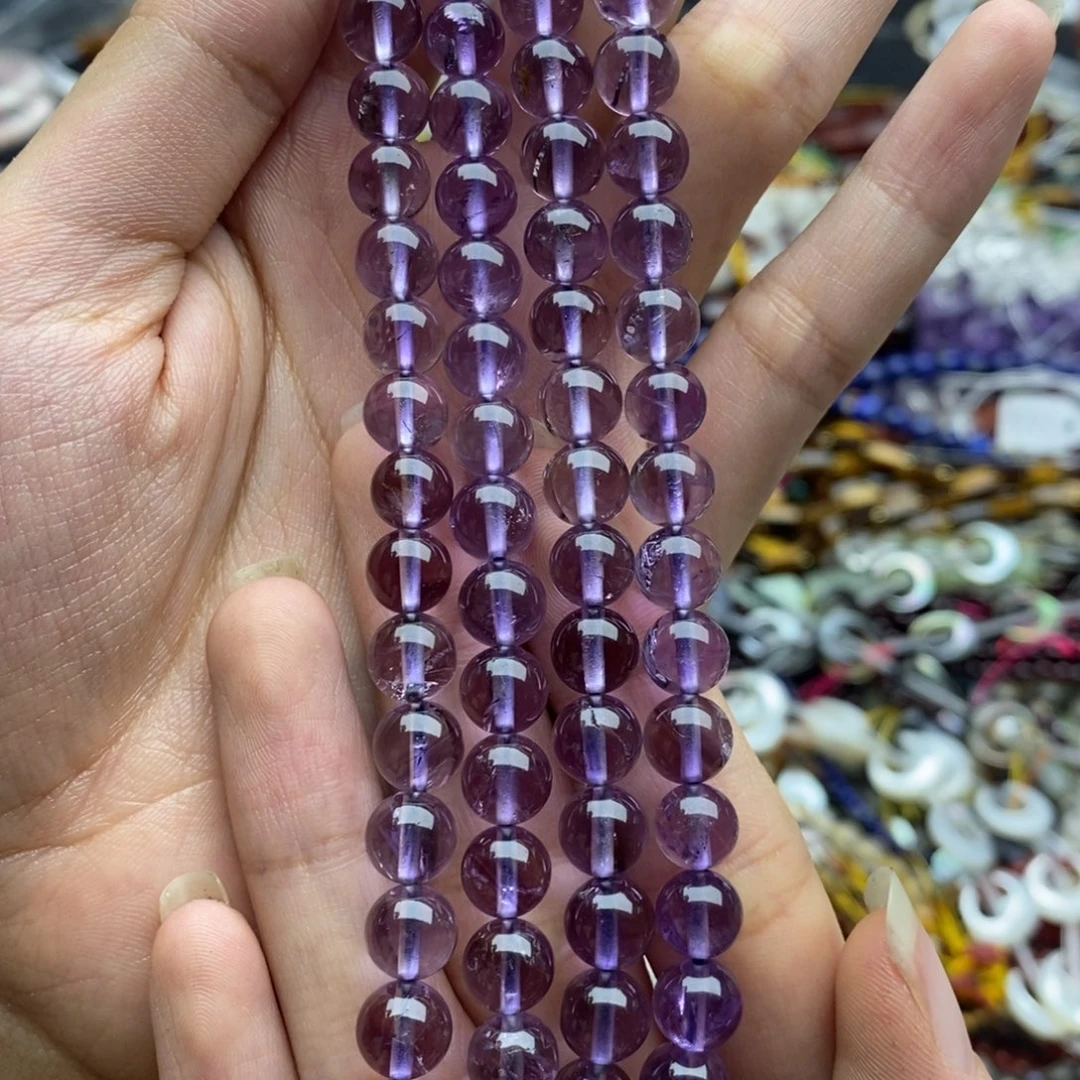 玛瑙/玉髓未镶嵌珠宝半成品一条纯天然玻利维亚紫水晶圆珠8mm