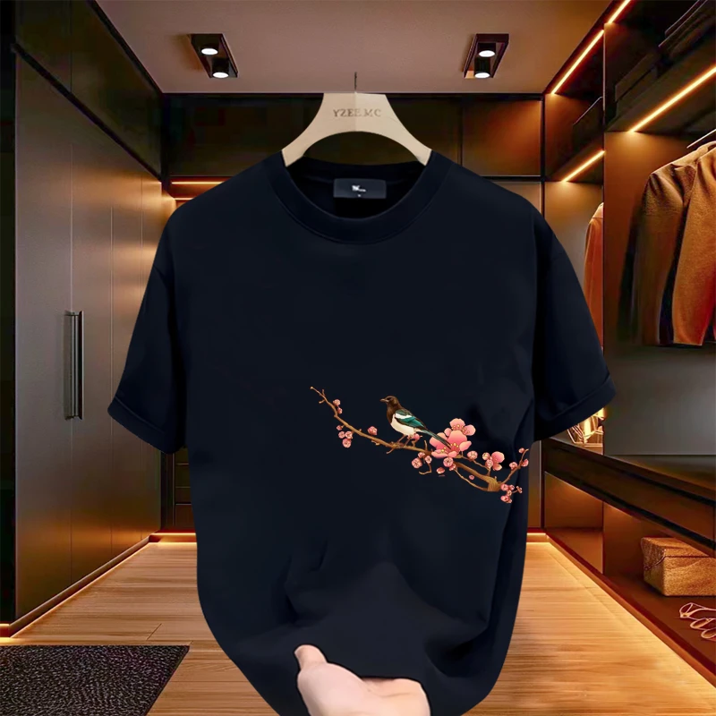 印花t恤男士短袖2025夏季爆款纯棉轻奢时尚休闲百搭圆领宽松上衣