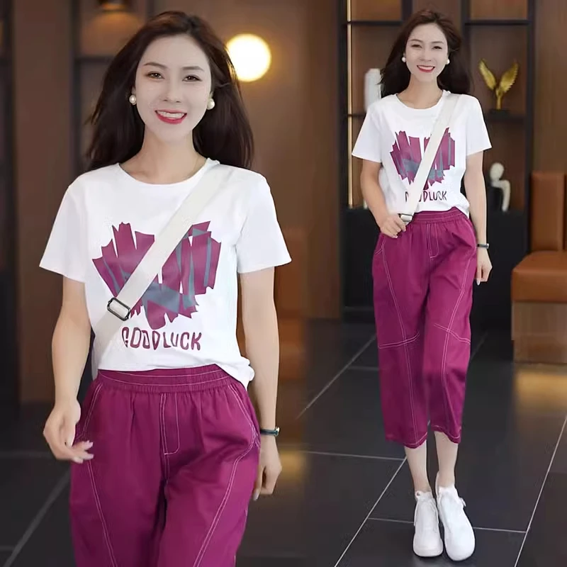 休闲运动服套装女士2025夏季新款时尚小个子宽松九分裤两件套