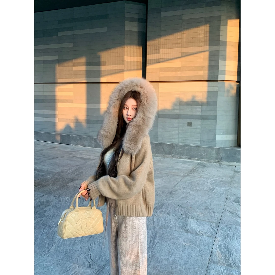 【头头推荐】（部份毛领是白色）毛针织衫慵懒风女长袖13208
