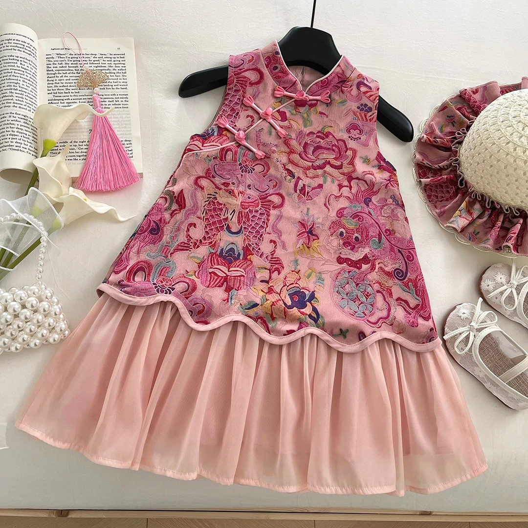 【锦绣】女宝汉服中国风连衣裙女童薄旗袍裙中式夏民族风SA30187