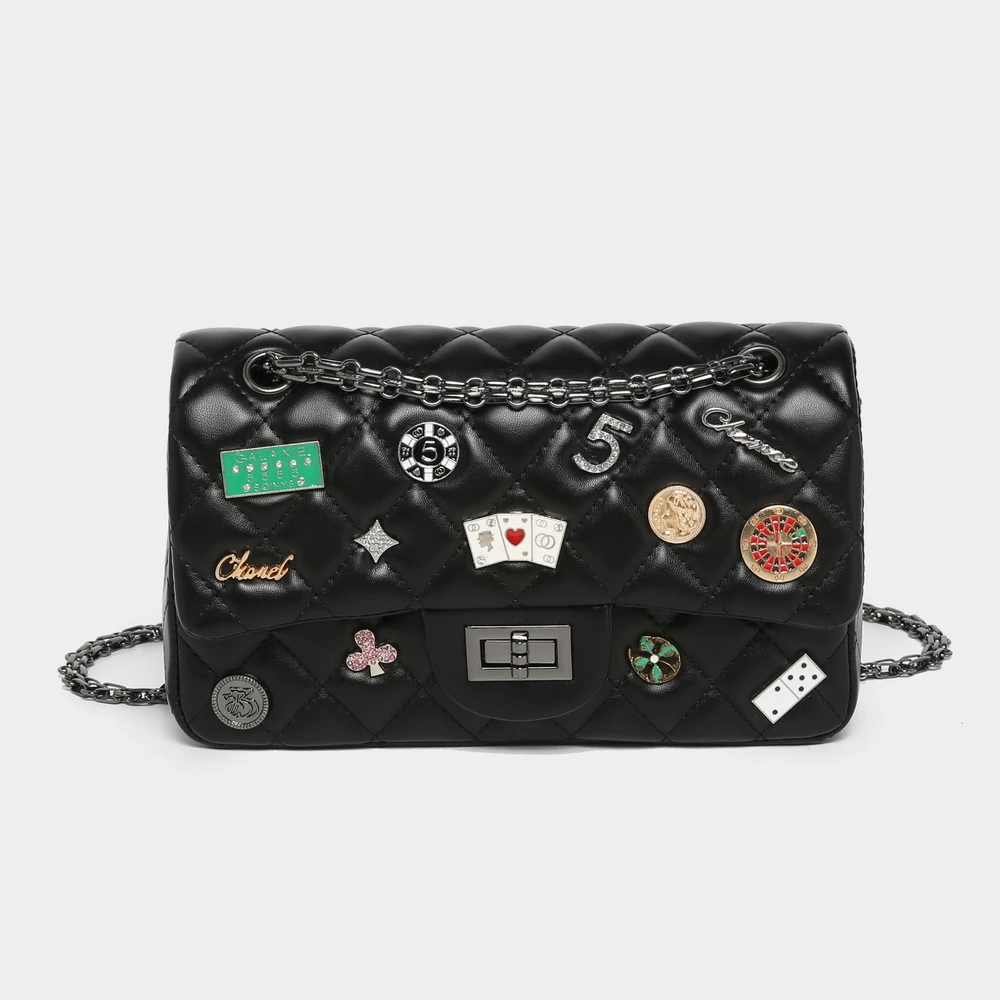 轻奢菱格链条小香风时尚徽章包