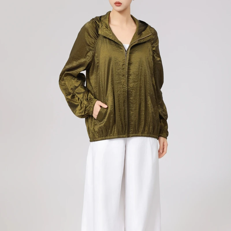 AMASS/阿玛施早春新款插肩袖上衣宽松连帽造型轻量缩褶外套540001