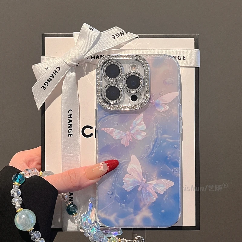 清透感水波纹唯美蝴蝶14plus适用苹果16ProMax手机壳新款iPhone15