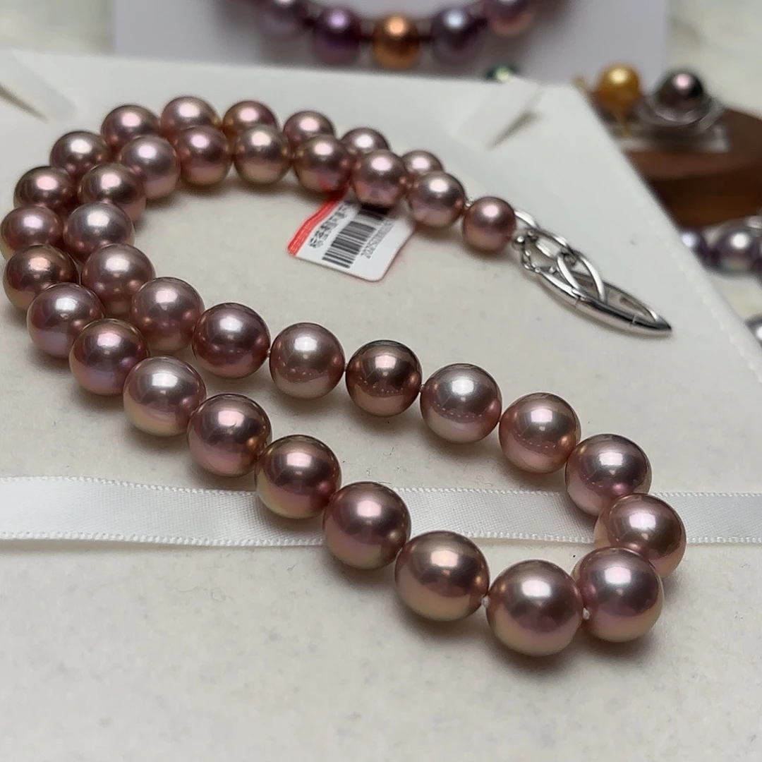 颈饰淡水珍珠银S925镶嵌9-12近圆牛油果玫瑰金