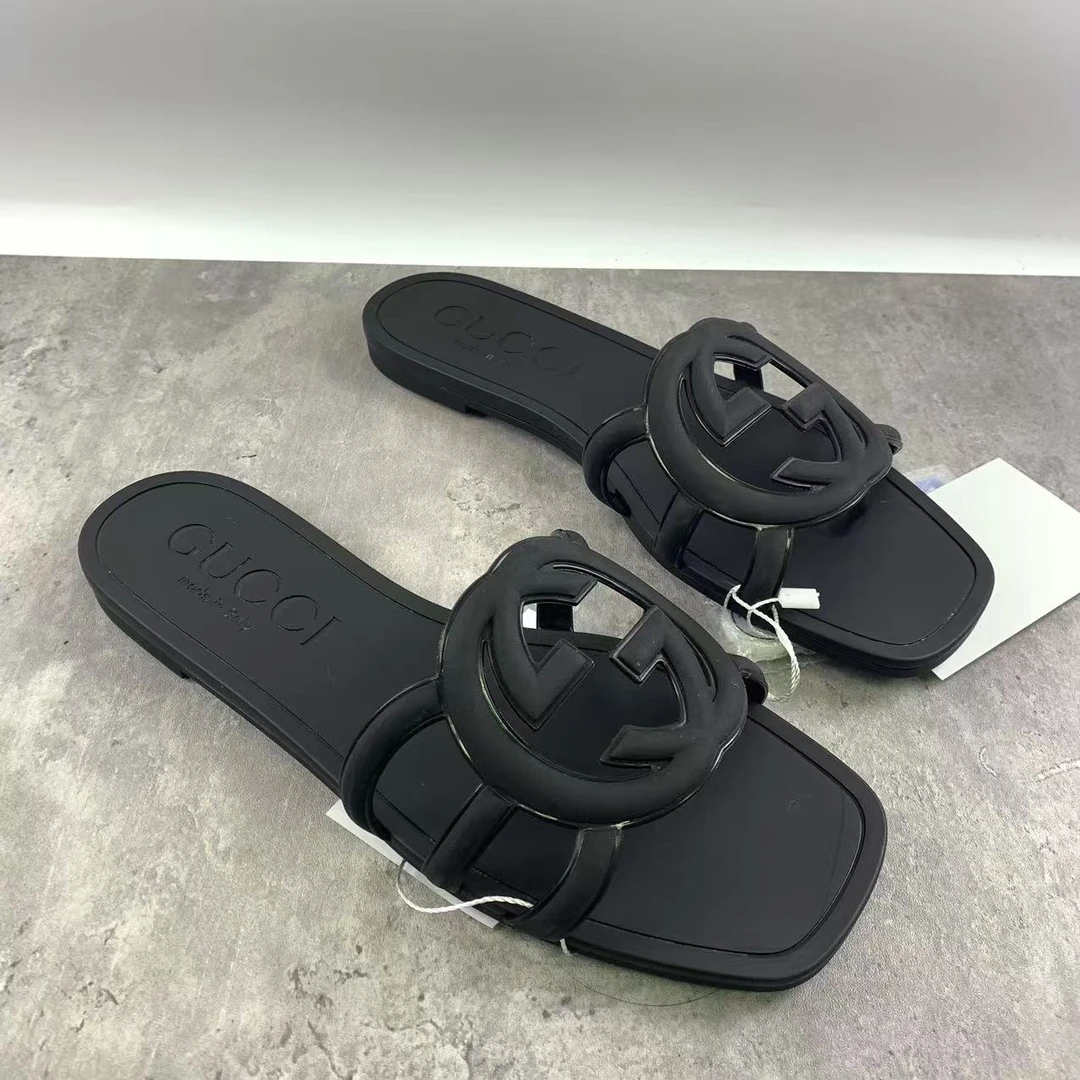 99新 GUCCI/古驰 36码/仔仔女鞋/黑色双G女士时尚经典拖鞋 1457