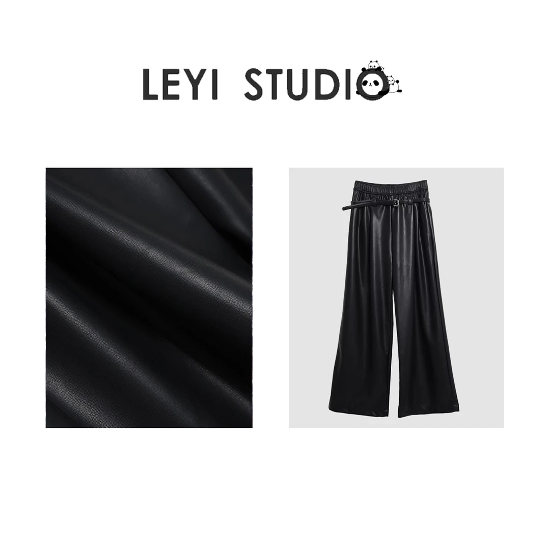 LEYI 蛋白皮小众腔调时尚百搭显瘦松紧腰直筒皮裤长裤-968