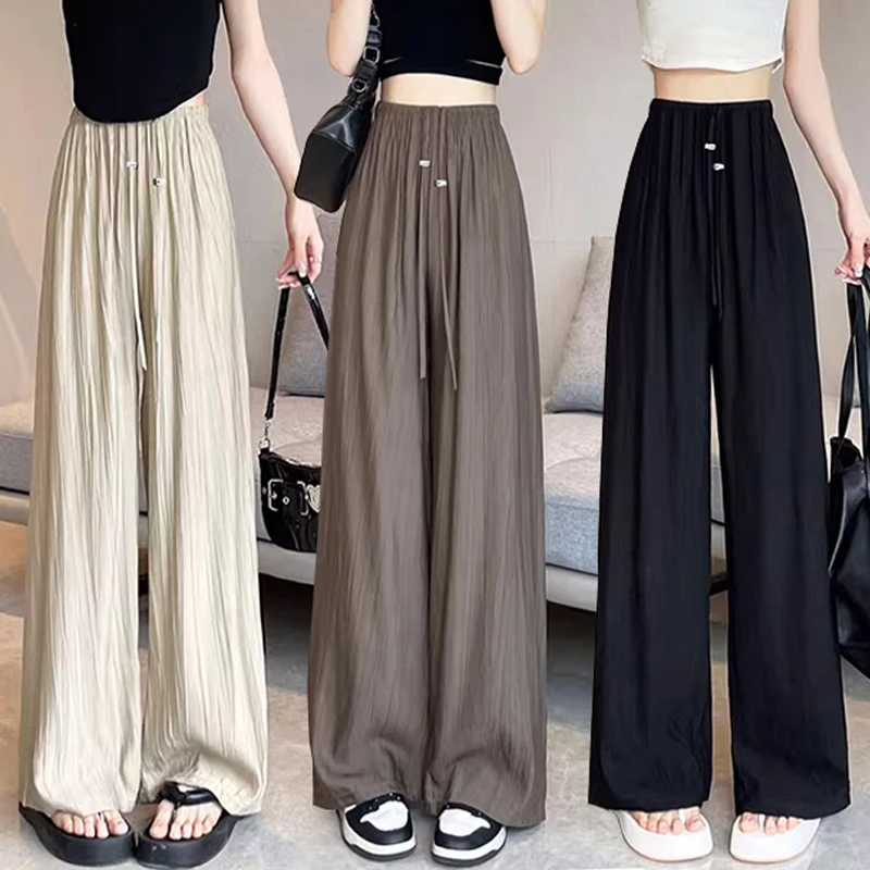 孕妇装夏季外穿2025新款阔腿裤宽松大码垂感无托腹抽绳山本裤长裤