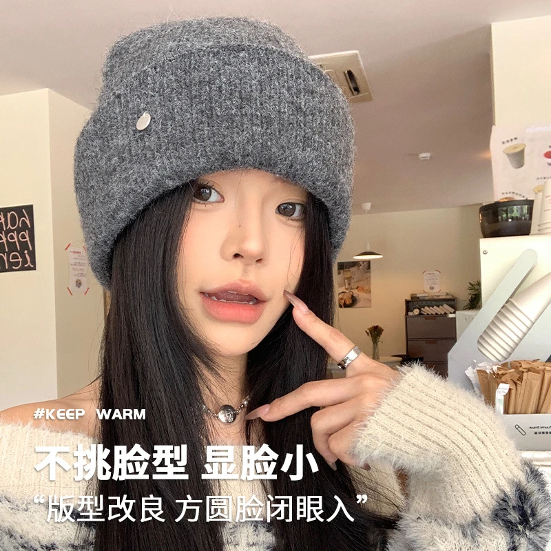 2025年秋冬季新款韩版简约百搭针织帽子女大头围显脸小时尚毛线帽