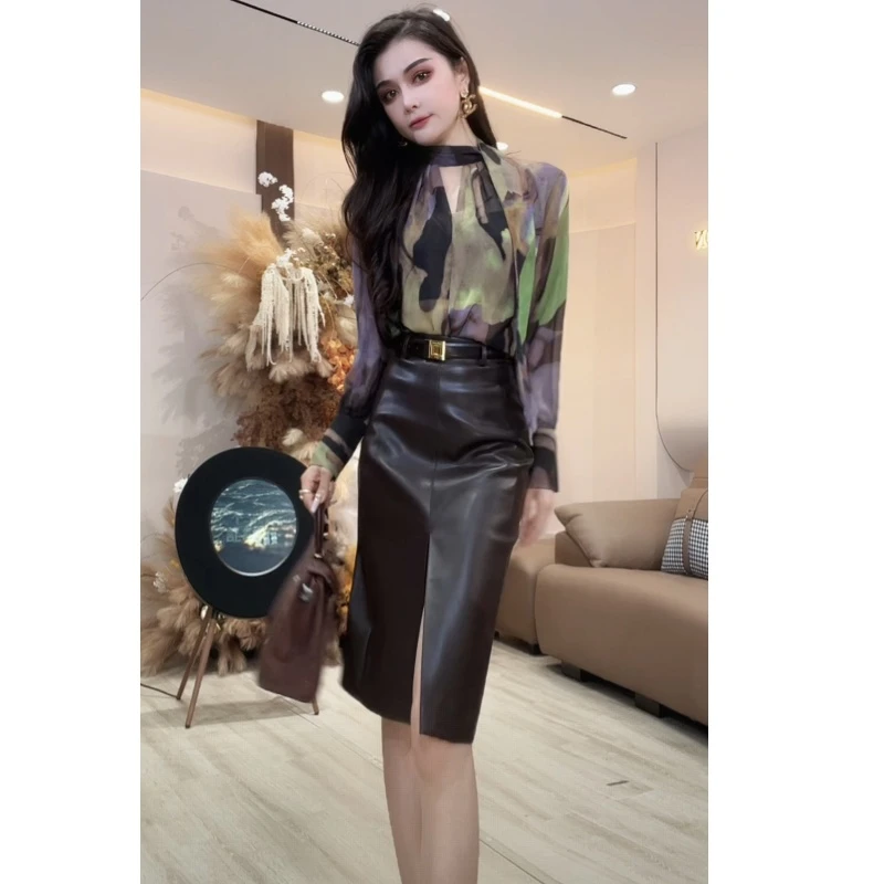 【YING FASHION】莹老板-时尚气质百搭扎染飘带衬衫上衣8020570 617