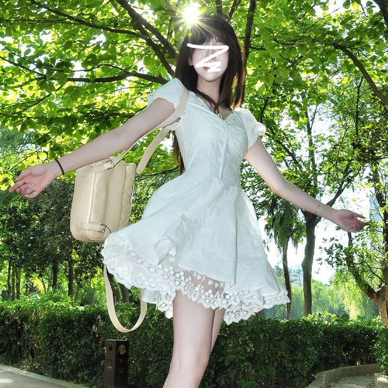 法式温柔风白色连衣裙子女装夏季2025新款小个子夏天超漂亮小裙子