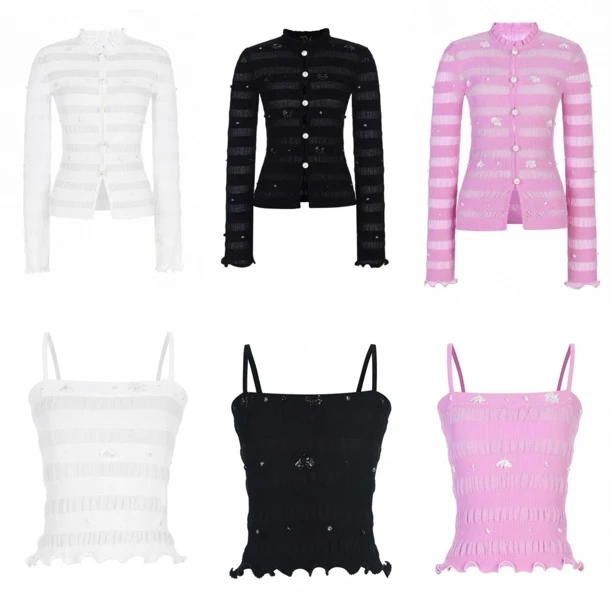 辰辰辰小店朦胧感黑色白色粉色针织衫