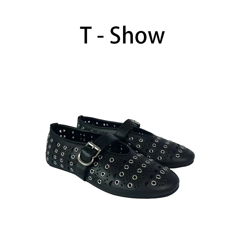 T-Show [黑天鹅]时尚百搭夏季金属装饰玛丽珍鞋