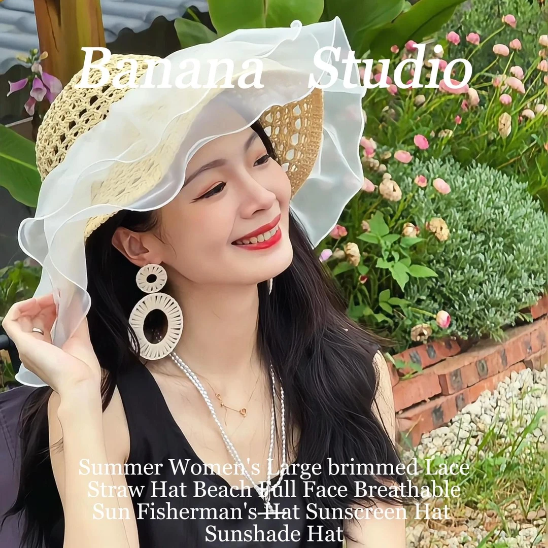 夏季透气遮阳草帽编织女防紫外线防晒草帽草帽海边沙滩帽