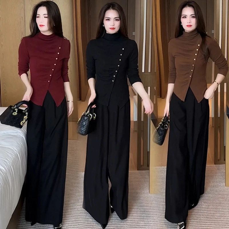 秋装新款时尚洋气质修身显瘦收腰设计感打底上衣长袖减龄春秋季