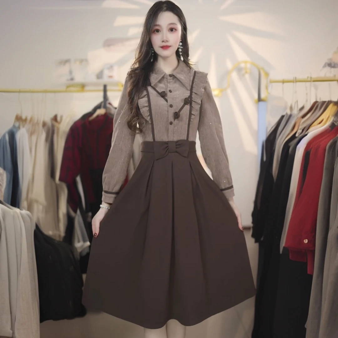 M670 法式气质长袖连衣裙2025年春季新款时尚洋气收腰显瘦