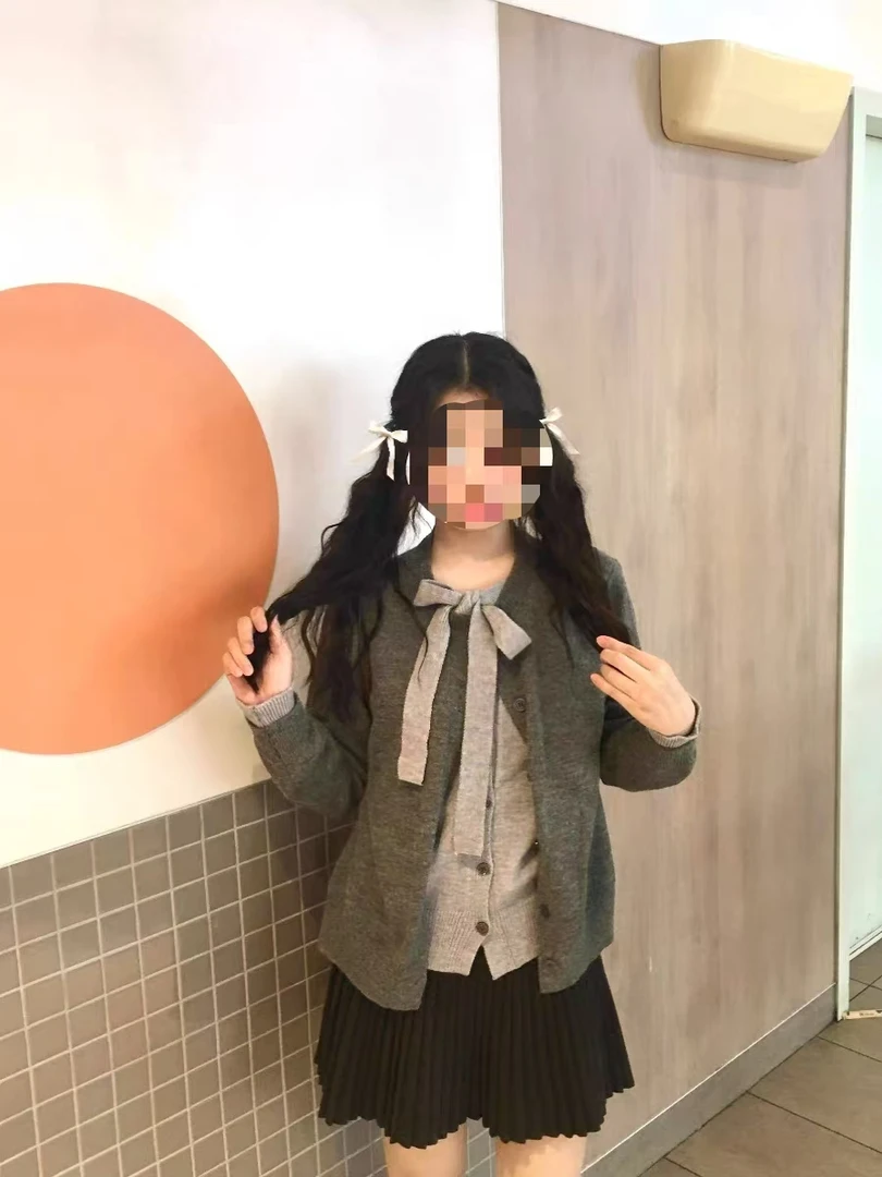 小哈家自制款针织假两件拼接毛衣女学生甜美气质女上衣学院风